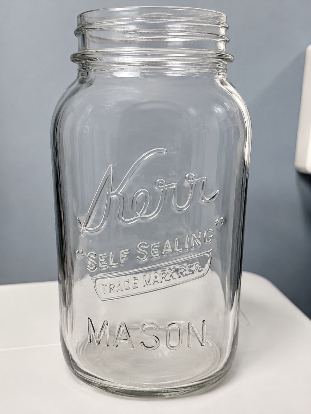 Kerr Mason Quart Clear Glass Embossed Jar Self Sealing #9